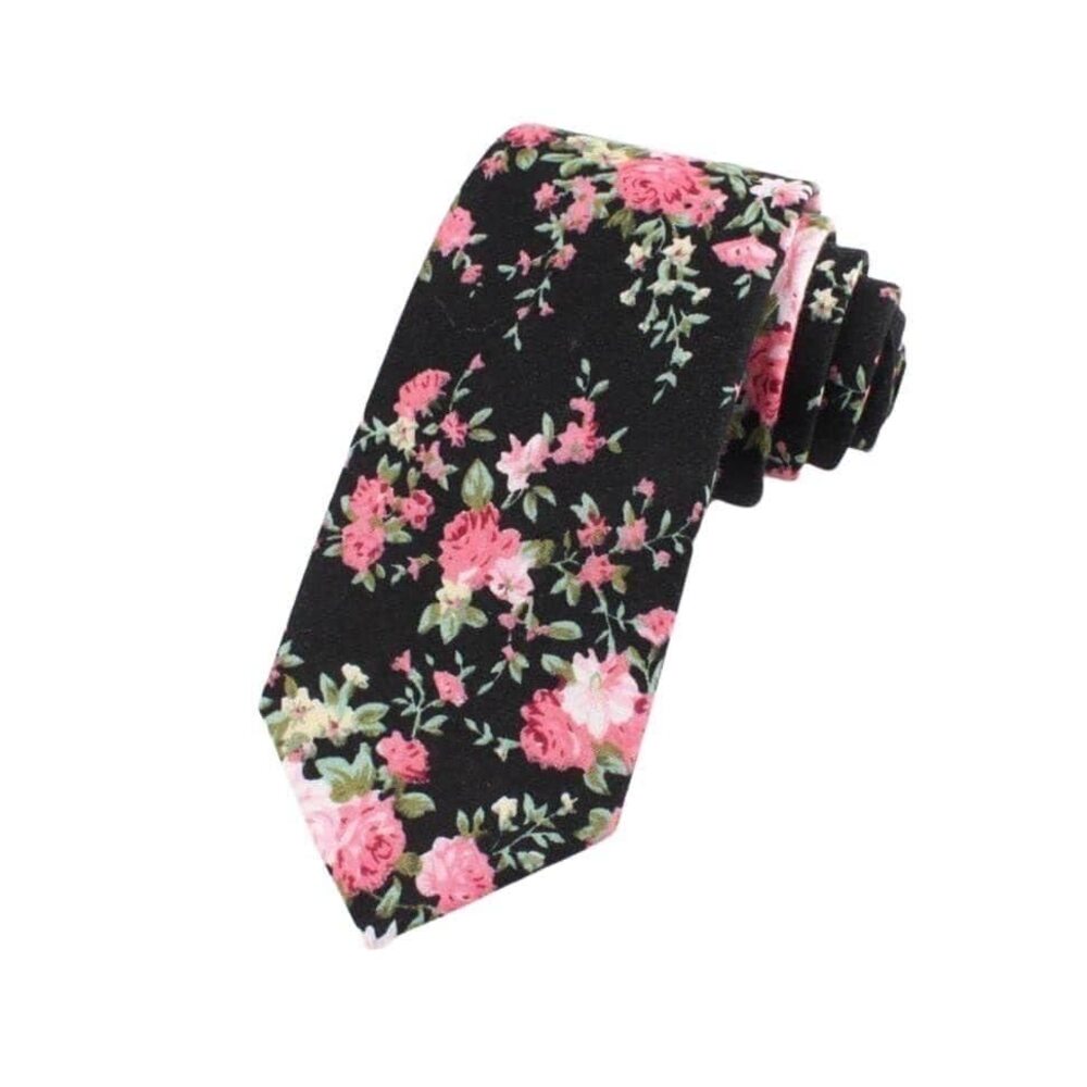 9561 Cotton ’s Black Floral Tie Great for weddings gifts anniversaries